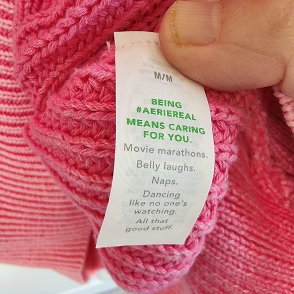 Aerie Cable Knit Sweater Pink Size Medium - Picture 5 of 7